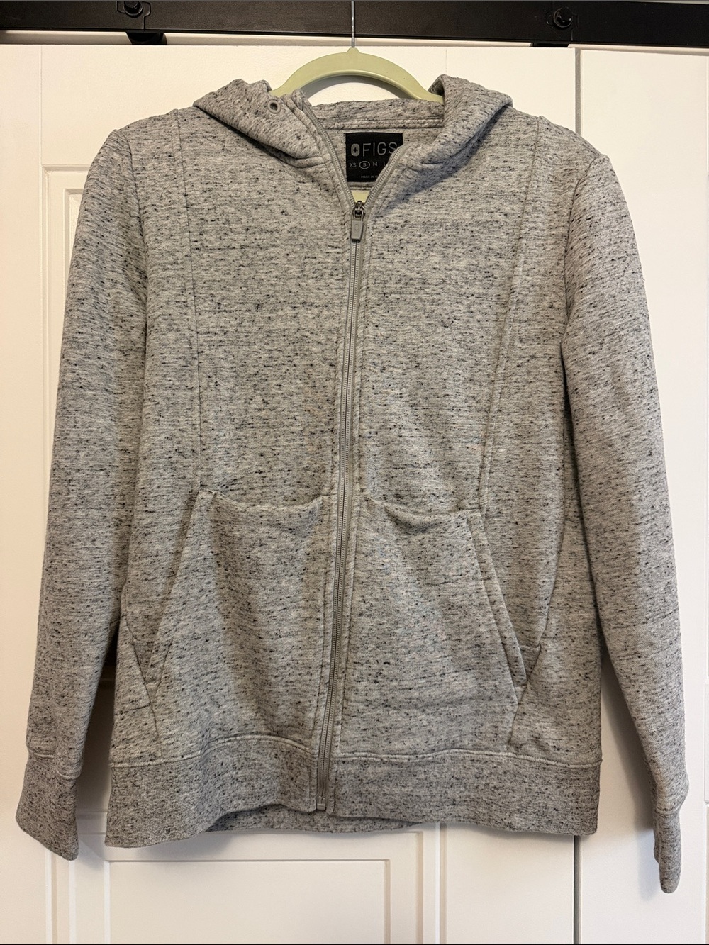 Figs Gray Double Pocket Zip-Up Hooded Jacket